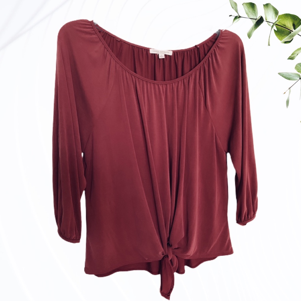 Green Envelope Tunic Blouse Top 7/8 Sleeve (T-0019)